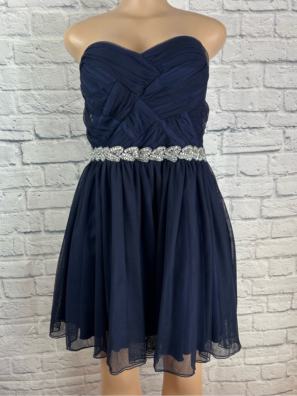 City Triangles Size 15 Navy Strapless Tulle Rhinestone Party Dress